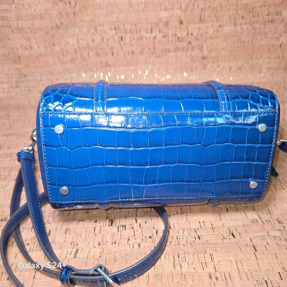 Tory Burch Amanda Mini Satchel Blue Croc-Embossed Leather Crossbody Bag - Picture 2 of 14